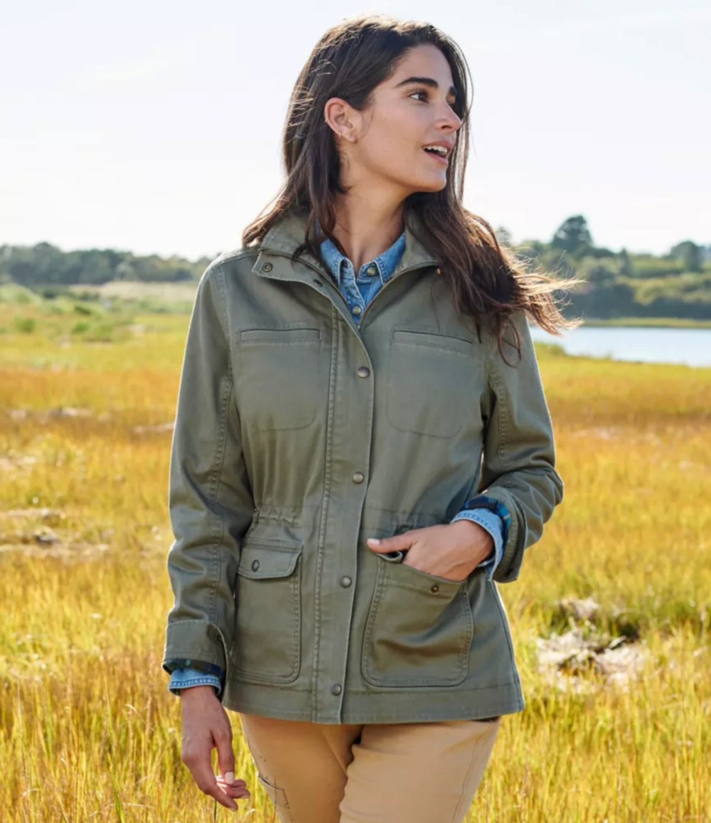 LL Bean Classic Utility Jacket Womens M Petite Green Barn Chore Coat Full Zip
